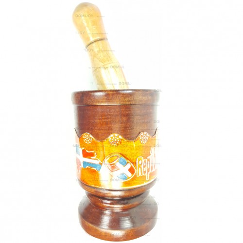 Dominican Mortar and Pestle Pilon with Typical Cultural Traditions Drawings