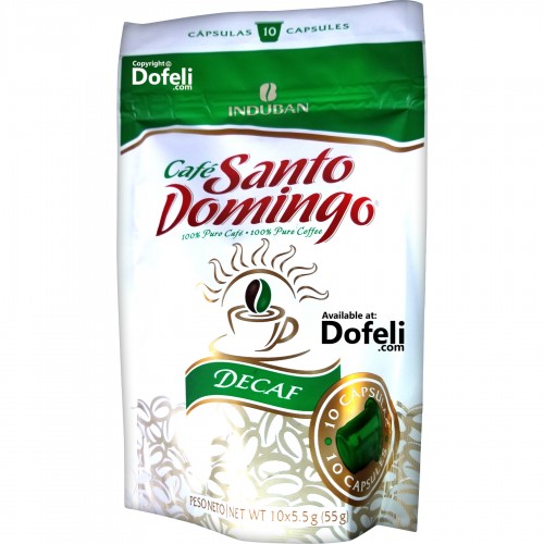 Induban’s premium Dominican decaf coffee capsules Santo Domingo, known for their smooth body and balanced aroma.