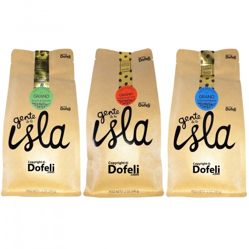 Gente de la Isla Dominican whole bean coffee USDA Organic: artisan trio with soft, intense and robust notes from Rancho Arriba, Juncalito and Manabao.