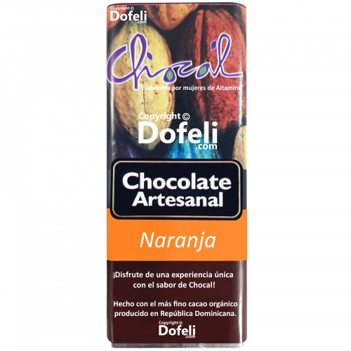 Orange cocoa chocolate from Chocal, handcrafted in the Dominican Republic with rural women’s expertise.