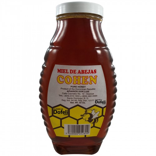 Pure honey from Dominican Republic harvested by bees and presented by Cohen in hygienic bottles.