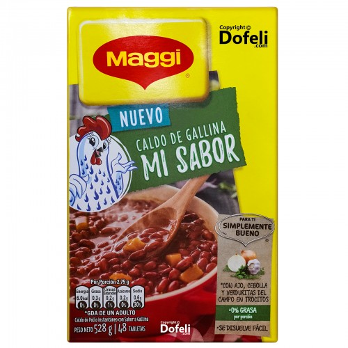 Traditional Dominican hen seasoning cubes by Maggi with flavorful herbs and spices.