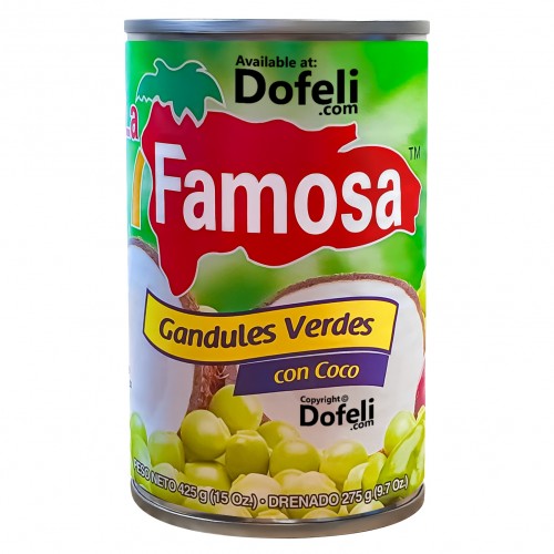 La Famosa green pigeon peas with coconut, authentic Dominican flavor.