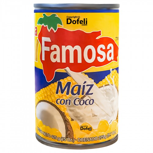 Dominican Republic corn with coconut, La Famosa brand, perfect with rice.