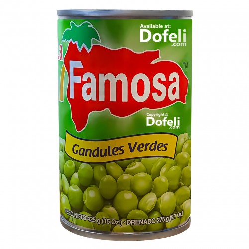 Dominican green pigeon peas by La Famosa, healthy and traditional.