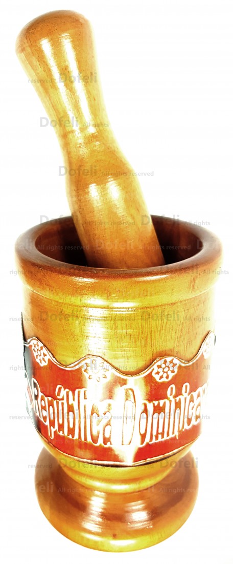 Dominican Mortar and Pestle Pilon with Typical Cultural Images