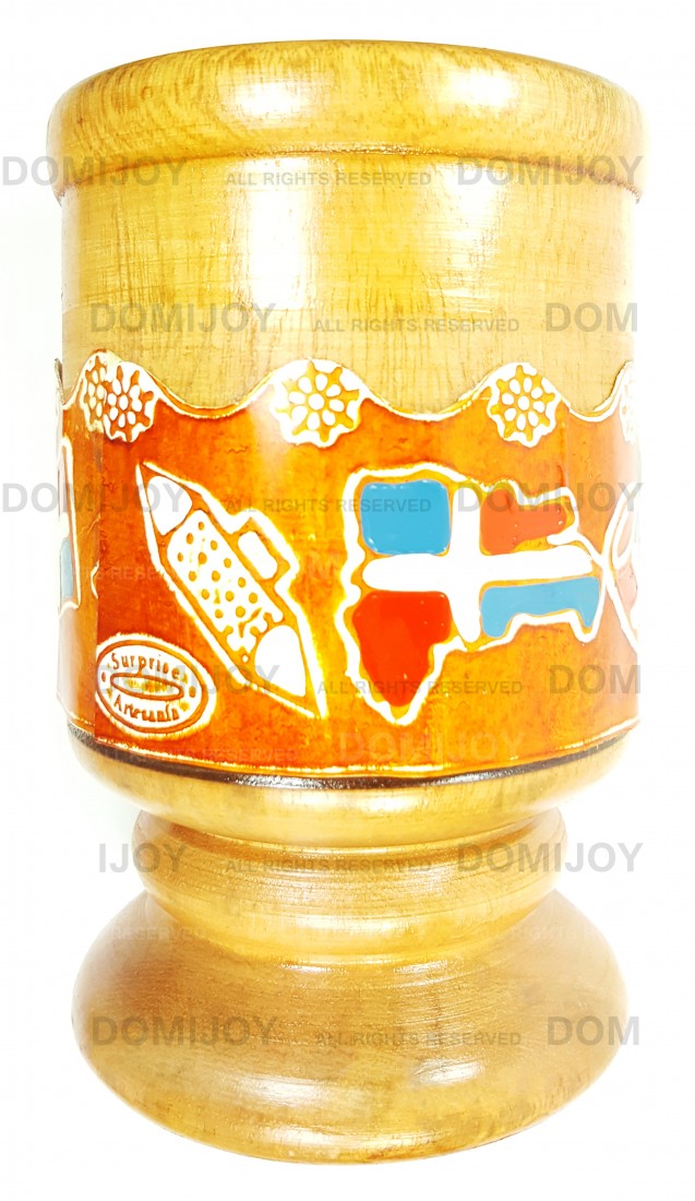 Dominican Mortar and Pestle Blue and Orange Pilon with Typical Cultural Designs